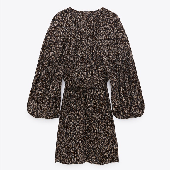 ZARA METALLIC PRINT DRESS WITH BALLOON SLEEVES - Picture 4 of 7